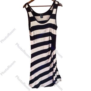New Directions Black - Beige Striped Tank Dress, SZ 14, Knee Length, Ruched Side